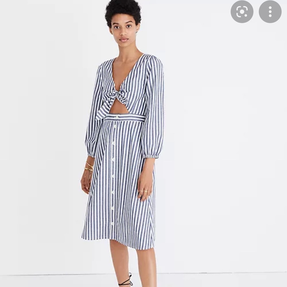 Madewell Shimmer Stripe Cutout Midi Dress